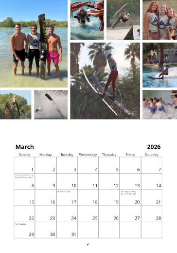 2026 Purdue Waterski Calendar